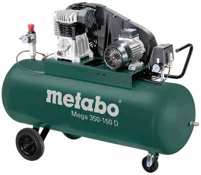 PROMOCJE Sprężarki Metabo: wytrzymałe, wydajne, niezawodne Mega 350-100 W Mega 350-100 D Kamera Metabo Action Cam Kamera Metabo Action Cam Mobilna, olejowa sprężarka tłokowa z termicznym