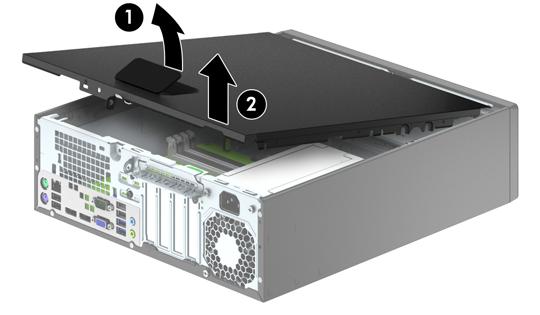 Wyjmowanie panelu dostępu komputera Aby uzyskać dostęp do elementów wewnętrznych, należy zdjąć panel dostępu: 1. Usuń/odłącz urządzenia zabezpieczające, uniemożliwiające otwieranie obudowy komputera.