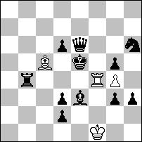 białych. 1.Hf5 g:f5 2.Gd6 H:e6# 1.Hb4+ a:b4 2.Wd6 W:c5# 1.H:a4 W:a4 2.We5 Wd4# 1.W:g6 H:g6 2.Hd6 He4#.