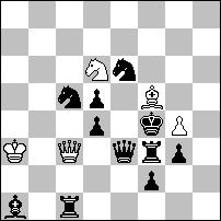 ruchu oraz maty wzorowe na polu zajmowanym przez białego króla w pozycji diagramu. 1.d3 Wd4+ 2.K:c3 Wc4# 1.Se6 Hc7+ 2.K:d5 c4#.