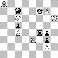 Pochwała ex aequo nr 867 Peter KRUG (Austria) & Mario G. GARCÍA (Argentyna Ładny pat trzema czarnymi lekkimi figurami na środku szachownicy.