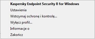 MENU KONTEKSTOWE IKONY APLIKACJI Menu kontekstowe ikony aplikacji zawiera następujące elementy: Kaspersky Endpoint Security. Otwiera zakładkę Ochrona i kontrola w oknie głównym aplikacji.