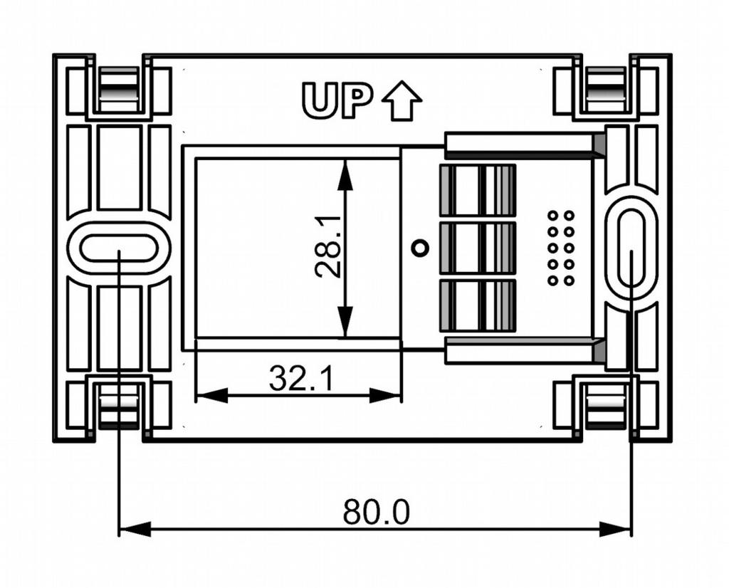 Rysunek 3: Wymiary panelu sterującego regulatora w wersji R470 n (w milimetrach). Rysunek 4: Najważniejsze wymiary płytki montażowej R470 n (w milimetrach). 6.