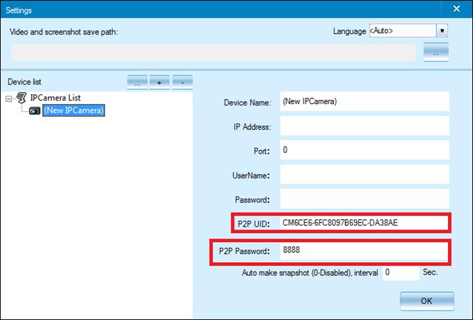 6) W polu P2P UID wpisz nazwę sieci kamery(np.
