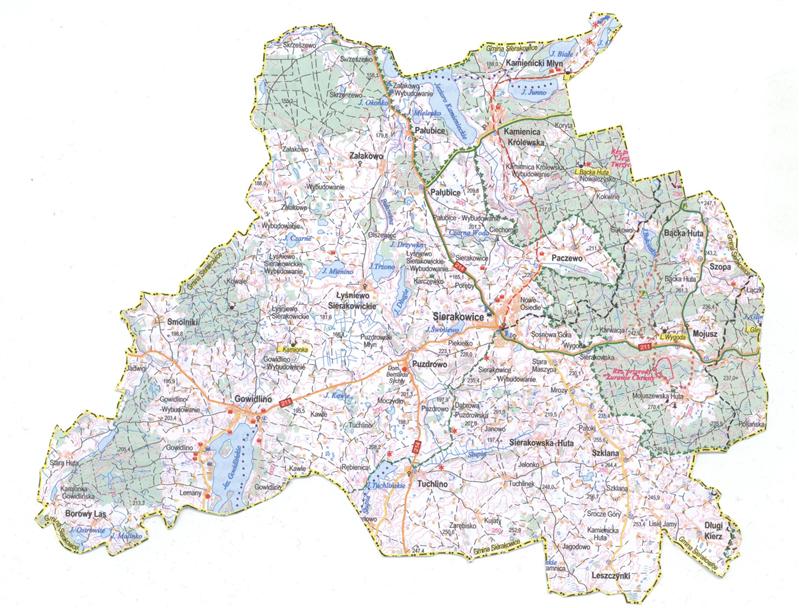 Szkic graficzny Gminy Sierakowice Załącznik Nr 1 do Statutu Gminy 1) Bącka Huta 2) Borowy Las 3) Bukowo 4) Długi Kierz 5) Gowidlino 6) Kamienica Królewska 7) Karczewko 8) Kowale 9)