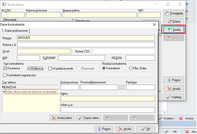 go dodać przyciskiem Dodaj, uzupełnić dane