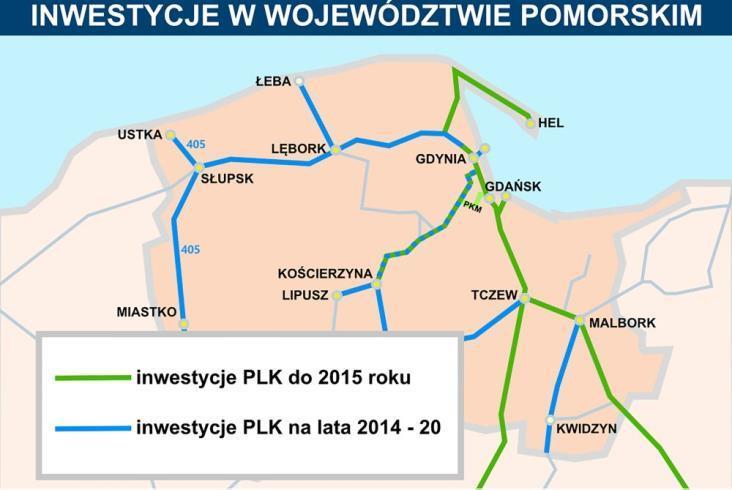 grację transportu kolejowego między województwem pomorskim i zachodniopomorskim 8. Obejmuje on modernizację 90 km linii kolejowych wraz z przebudową i wyposażeniem peronów osobowych.