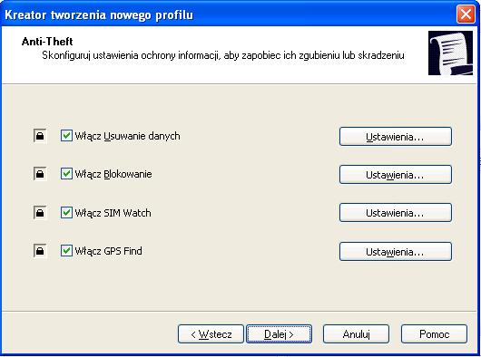 I N S T A L O W A N I E A P L I K A C J I P O P R Z E Z K A S P E R S K Y S E C U R I T Y C E N T E R 8. Określ ustawienia dla Anti-Theft (na stronie 16).