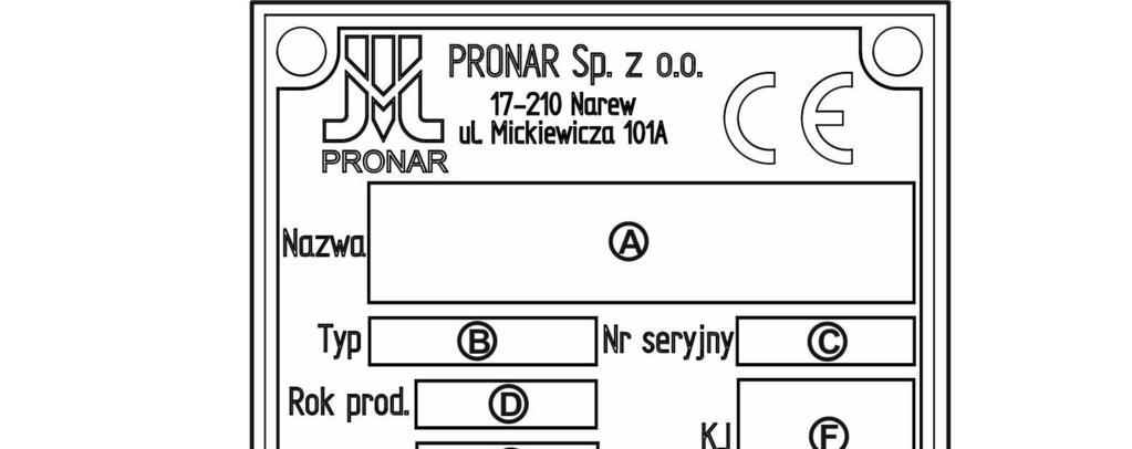 PRONAR BK110M / BK140M / BK160M / BK180M / BK200M / BK250M ROZDZIAŁ 1 1.1 IDENTYFIKACJA RYSUNEK 1.1 Miejsce umieszczenia tabliczki znamionowej.