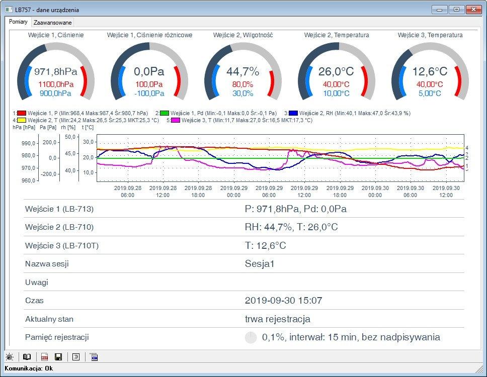 Instrukcja obsługi miernika LB-757 18 Rys. 3 Przykładowy widok okna w programie LOGGER po podłączeniu LB-557 W menu Konfiguracja Opcje.