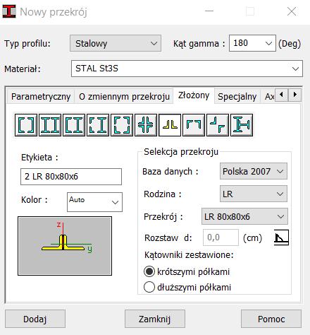 5. Definicja i korekta przekrojów Najpierw zdefiniujemy sobie pozostałe przekroje.