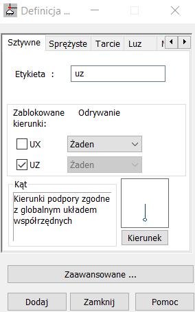 6. Warunki brzegowe Przechodzimy do zakładki lub w menu bocznym klikamy na PODPORY lub z menu górnego wybieramy GEOMETRIA -> PODPORY.