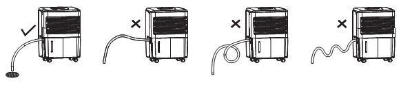 Zdejmij osłonę otworu spustowego z boku urządzenia i podłącz węża do zaworu spustowego, patrz rysunek. Umieść pojemnik na wodę z powrotem w urządzeni.
