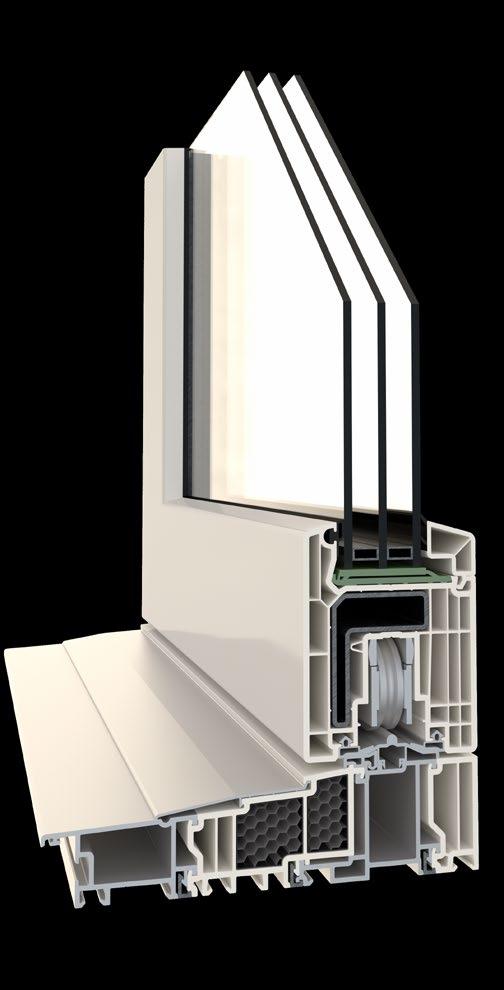 STOLARKA PVC SYSTEM DRZWI PODNOSZONO-PRZESUWNYCH Przenikalność cieplna od Uw = 0,82 W/(m 2 K)* 194 Głębokość zabudowy Europejski standard zgodności CE VEKA SLIDE 82 Drzwi podnoszono-przesuwne