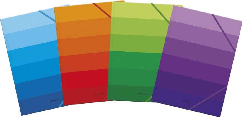 BIURO Teczki z gumką Biuro Ombre Lakierowane teczki w cieniowanych kolorach W środku 3 kolorowe skrzydła Dwie narożne