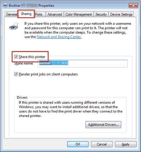 Udostępnianie drukarki w systemie Windows 7 (drukarka udostępniona) Aby udostępnić drukarkę, postępuj zgodnie z poniższymi instrukcjami. KROK 1: Ustawienia serwera PC 1. Zainstaluj sterownik drukarki.