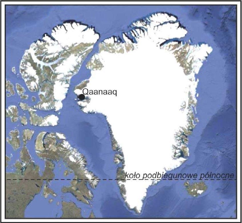 Zadanie: 040 Na zdjęciu satelitarnym zaznaczono położenie miejscowości Qaanaaq. Uzupełnij zdania, wpisując jedno z wyrażeń podanych w nawiasie. A.