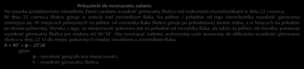 W dniu 22 czerwca Słońce góruje w zenicie nad zwrotnikiem Raka. Na północ i południe od tego równoleżnika wysokość górowania zmniejsza się.