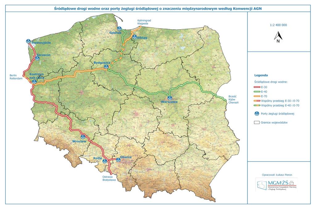 Rozwój żeglugi śródlądowej w Polsce Rozwój transportu wodnego śródlądowego zapisano w