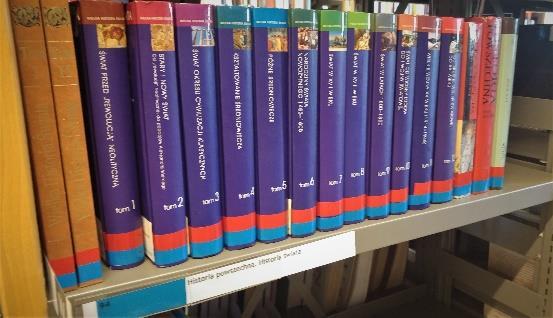 Kolorowe paski naklejone na grzbiety książek oznaczają dziedzinę: Nauki Społeczne