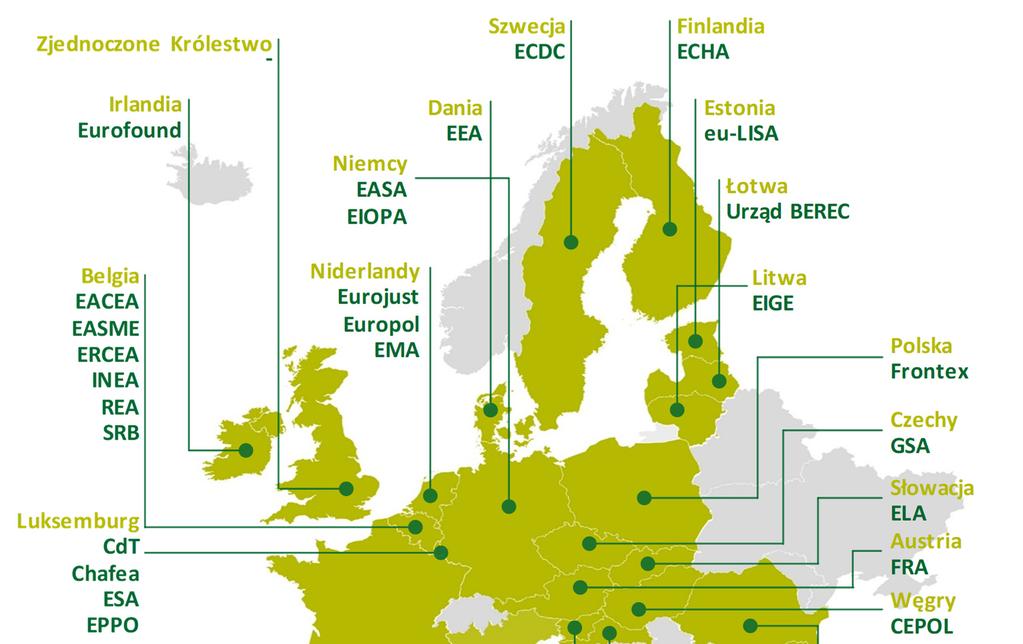 13 Ramka 1.2 Rozmieszczenie agencji w państwach członkowskich Źródło: Europejski Trybunał Obrachunkowy.