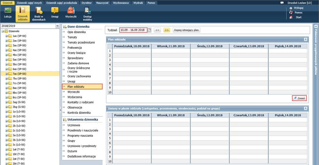 Zaloguj się do systemu UONET+ jako wychowawca oddziału i uruchom moduł Dziennik. 2. Przejdź do widoku Dziennik/ Dziennik oddziału i w drzewie danych wybierz swój oddział. 3.