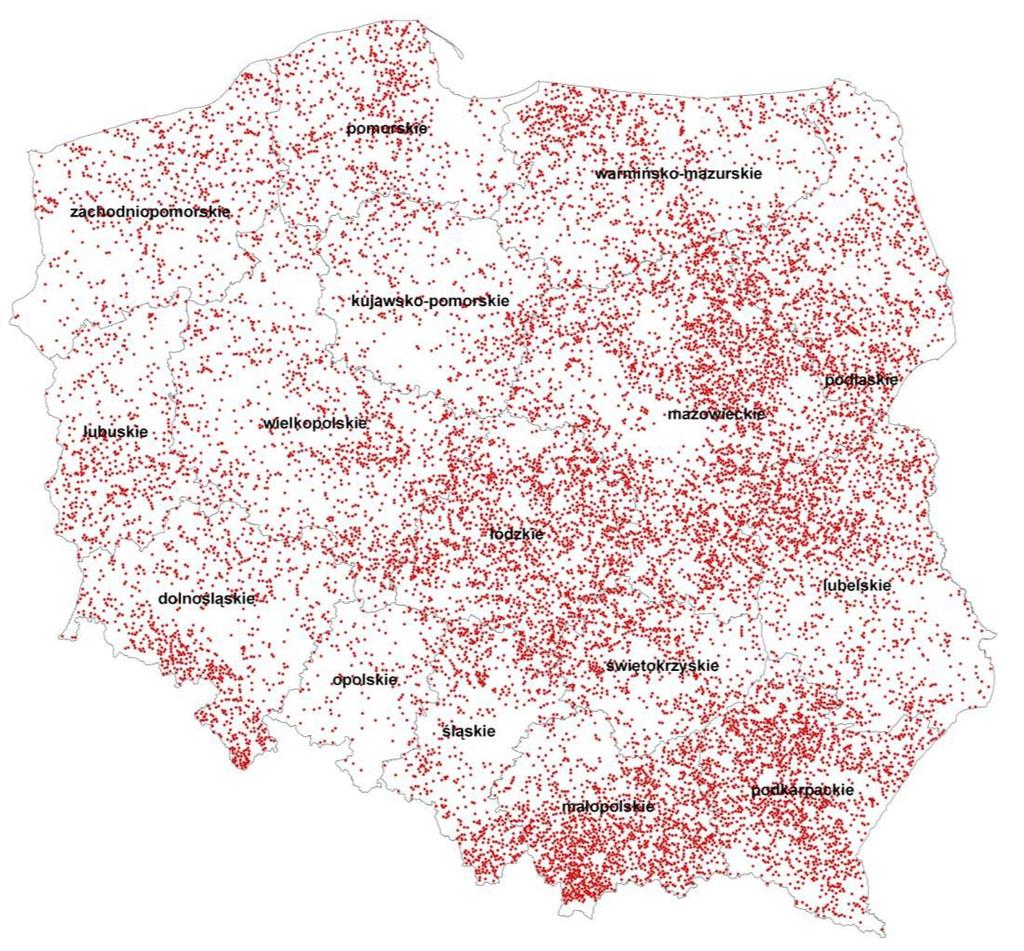 rozmieszczenie gleb wykazujących w górnej warstwie (0-20 cm)