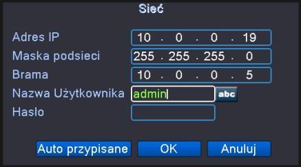 Info: Opcja zmiany adresu działa tylko z kamerami marki EVOS Fabrycznie kamera nie posiada hasła. Pole Hasło zostawiamy puste.