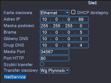 2.4 Ustawienie adresu IP w rejestratorze EVOS Wybieramy Menu->System->Sieć Adres IP każdego urządzenia w sieci LAN musi być inny. Dla typowej maski 255.