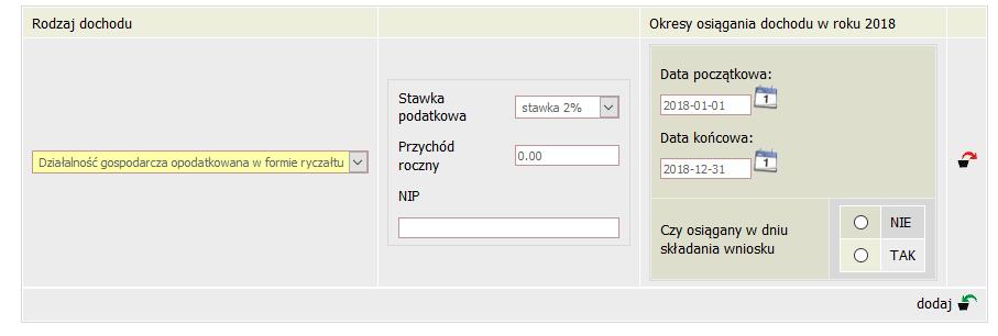 W przypadku dochodów z działalności gospodarczej opodatkowanych na podstawie ryczałtu lub karty podatkowej (Grupa B) należy odpowiednie wysokości,