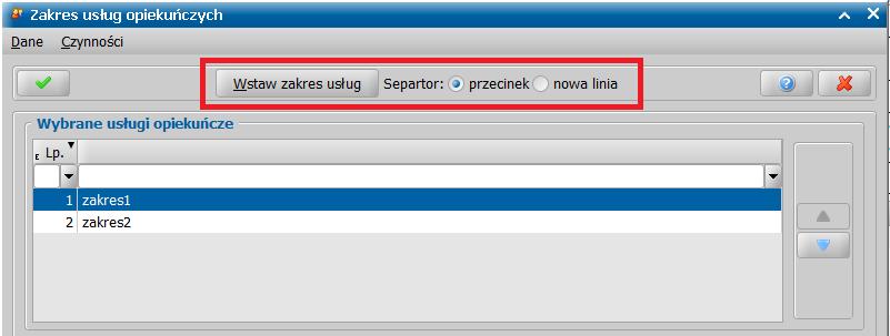 8. Zmiana działania ikony wstawiającej okres planowanej pomocy do zakresu pomocy, w ten sposób że przy