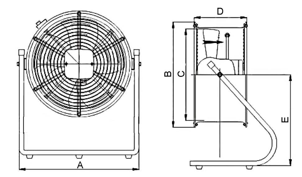 Rys. 1. Wymiary wentylatora typu PODRYW-N Tab. 2. Wymiary wentylatora typu PODRYW-N Typ A [mm] B [mm] C [mm] D [mm] E [mm] PODRYW-500-N 620 Ø 565 Ø 500 230 467 5.