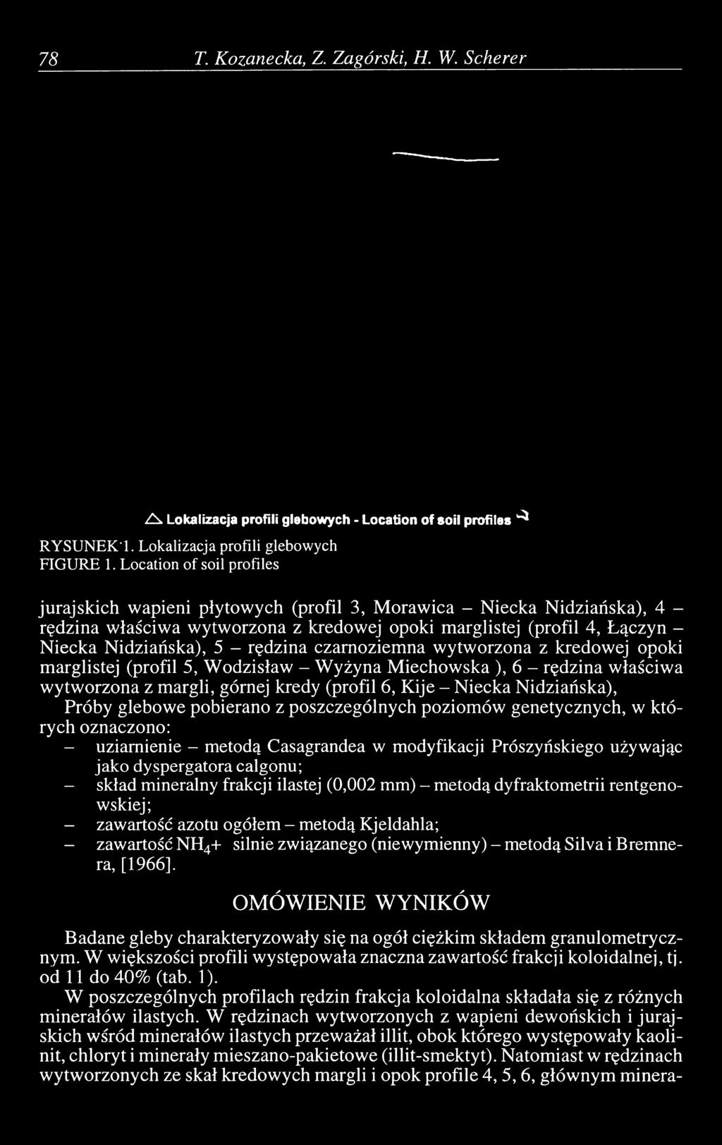 - rędzina czamoziemna wytworzona z kredowej opoki marglistej (profil 5, W odzisław - W yżyna Miechowska ), 6 - rędzina właściwa w ytw orzona z margli, górnej kredy (profil 6, Kije - Niecka