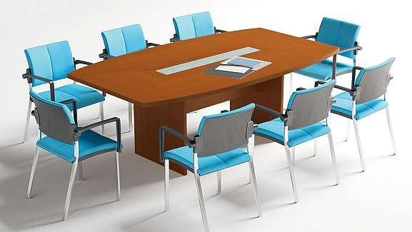 Stół Q-300 2,077,47 zł. / stół - cały komplet Stół konferencyjny o wymiarach 210 x 120/90 x 74 cm wykonany z płyty melaminowanej. Blat stołu ma grubość 36 mm, nogi i osłony pod blatem 18 mm.