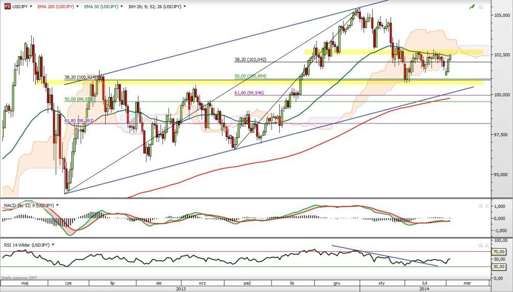 Przedostanie się notowań ponad poziom 102,50 może zaowocować rozwinięciem solidnego ruchu wzrostowego, którego zasięg to nawet okolice 104,0.
