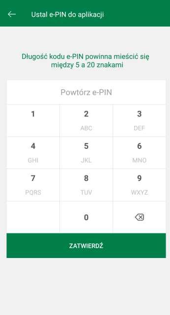 Logowanie Logowanie do Aplikacji mobilnej odbywa się za pomocą kodu e-pin-u ustalonego w trakcie jej