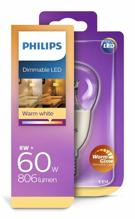 PHILIPS LED Kulka (z możliwością przyciemniania) 8 W (60 W) E14 Warm Glow Możliwość przyciemniania Odpowiednie oświetlenie tworzy magię chwili Kulki LED