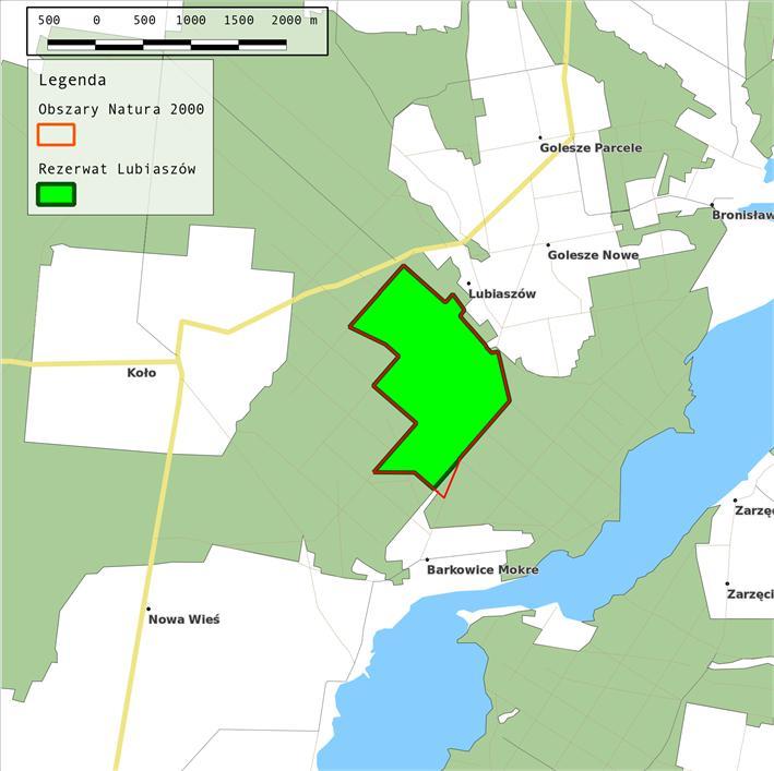 Załącznik Nr 5 do zarządzenia Środowiska w Łodzi Nr 22/2011 w sprawie ustanowienia planu ochrony dla rezerwatu przyrody Lubiaszów Mapa obszaru Natura 2000 obszaru mającego