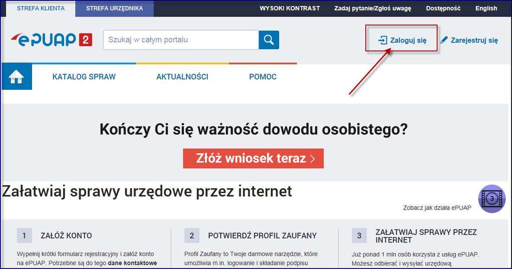Następnym krokiem jest przejście na stronę epuap.