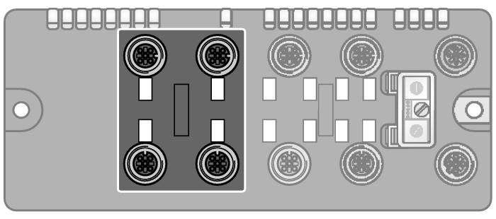 Konfiguracja pinów Gniazdo 2: Wejścia i wyjścia dwustanowe Przewód łączący (przykład): RK 4.4T-2-RS 4.4T nr kat. U2445 lub RKC4.4T-2-RSC4.4T/TEL nr kat.