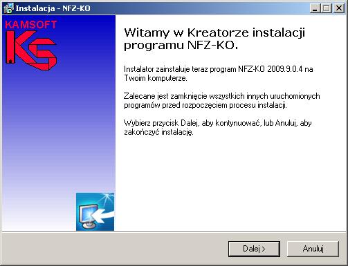 Jeżeli instalacja programu NFZ-KO zostanie przekazana w inny sposób, np.