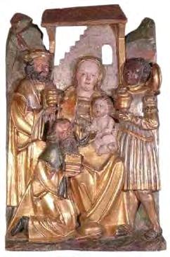 odzyskane [ rzeźba ] 11 12 11. AUTOR NIEZNANY Adoracja Dzieciątka,1520 Drewno polichromowane, 60 x 30 cm Kat.