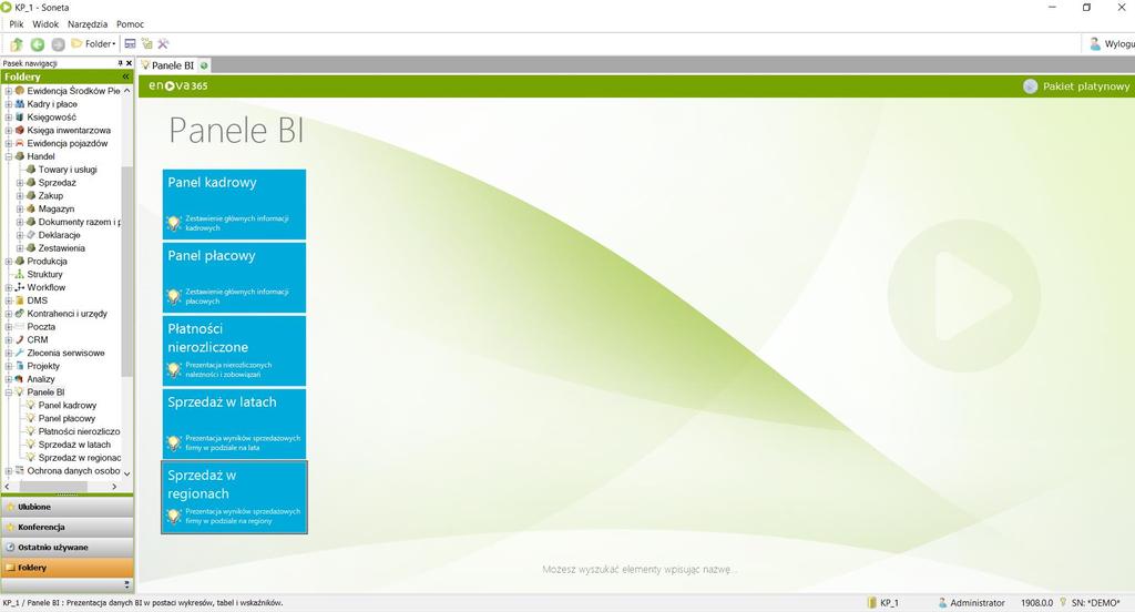 6. EFEKT KOŃCOWY Użytkownik może mieć zdefiniowanych wiele paneli BI z różnych obszarów.