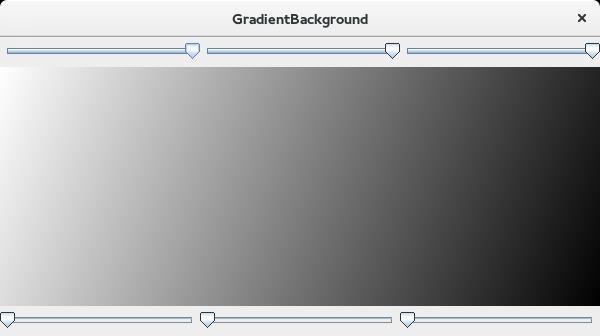 Okno pokazuje prostokąt (zgodny z rozmiarem okna), który jest wypełniony GradientPaint, który miesza biel i czerń wzdłuż przekątnej od lewego górnego rogu.