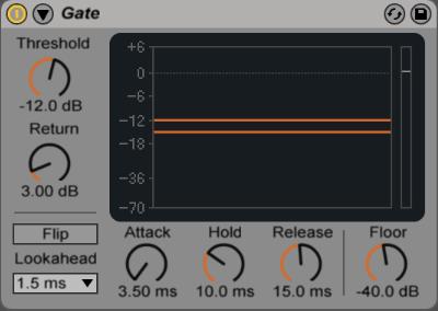 EFEKTY AUDIO GATE Gate (bramka) przepuszcza sygnał, który przekroczy wybrany poziom ustawiony przy pomocy Threshold. Pozwala to na wyeliminowanie bardzo cichych dźwięków, szumów lub ogonów pogłosów.