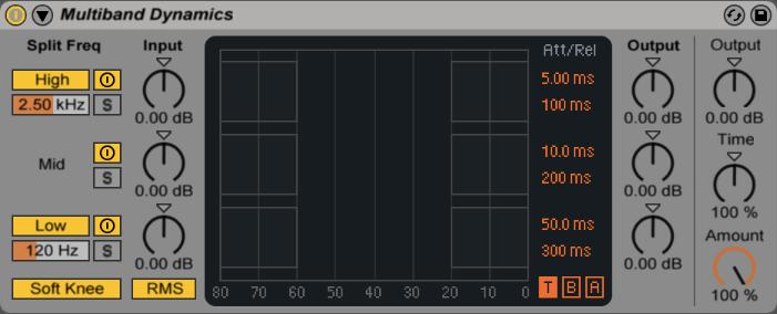 EFEKTY AUDIO MULTIBAND DYNAMICS Jest to rodzaj kompresora, który może oddzielnie kompresować trzy wyznaczone zakres częstotliwości.