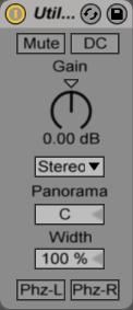 EFEKTY AUDIO UTILITY Najprostsze urządzenie jakie występuje w Abletonie jednak bardzo przydatne. Jest to narzędzie służące do kontroli przepływającego sygnału.