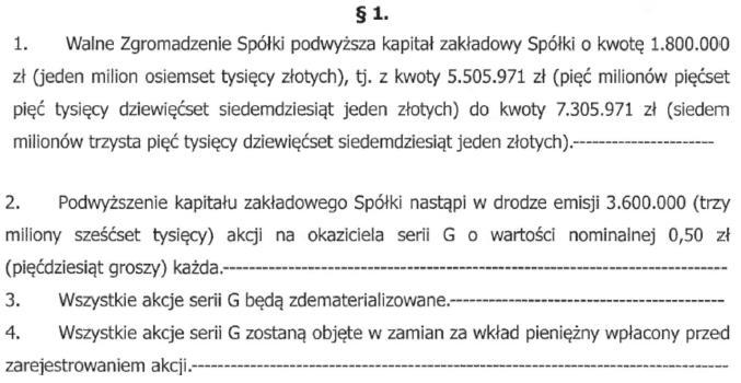 dotychczasowych akcjonariuszy prawa poboru oraz w sprawie zmiany Statutu Spółki oraz uchwałę nr 5 w