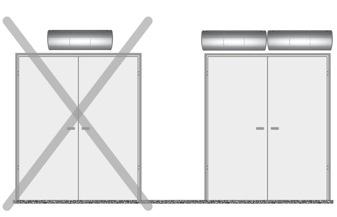W przypadku większych otworów należy zamontować urządzenia obok siebie De breedte van de deuropening moet even groot of smaller zijn dan de breedte van de uitblaasopening van het luchtgordijn (of